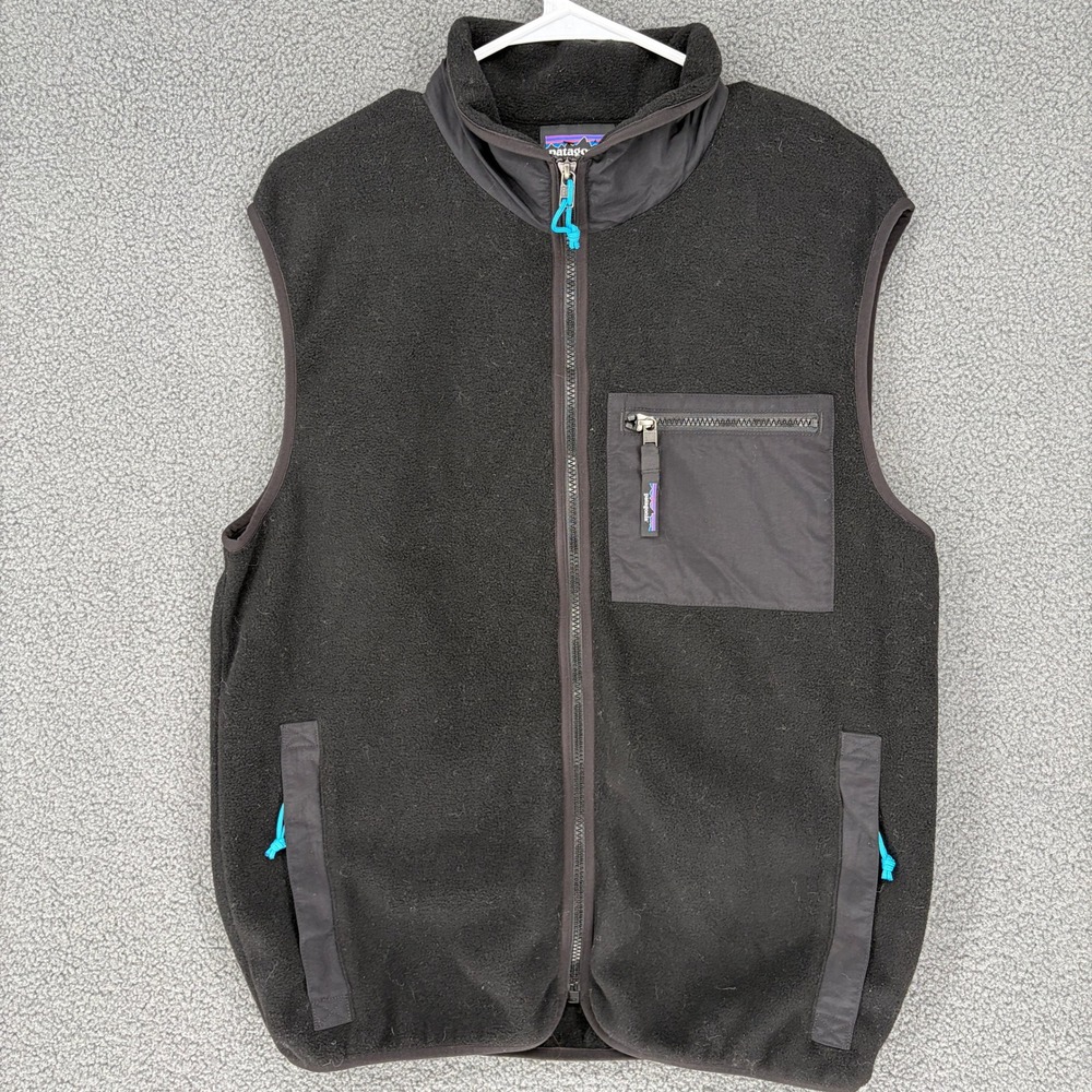 Patagonia Synchilla Fleece Vest Mens Medium Black Full Zip 23010 Pocket